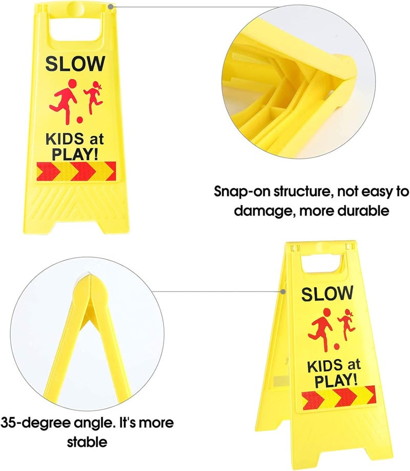 StrLon Slow Kids at Play Signs for Street, Double-Sided Text and Graphics with Reflective Tape, Children at Play Safety Sign for Neighborhoods Schools Park Sidewalk Driveway (2-Pack Yellow) - Image 3